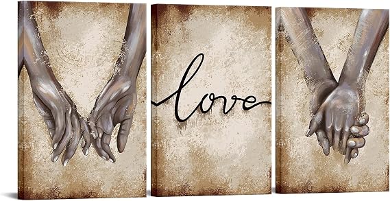 FuShvre Love Wall Art for Bedroom Couple Pictures Painting Decorative Hand in Hand Prints for Couple Lovers Wall Decor Framed 16"x24" Each