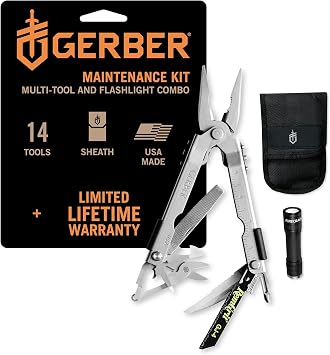 Gerber Gear MP600 Maintenance Kit - Includes Multi-Plier 600, Firecracker Flashlight & Ballistic Nylon Sheath - Premium Multitool & LED Flashlight - Made in USA