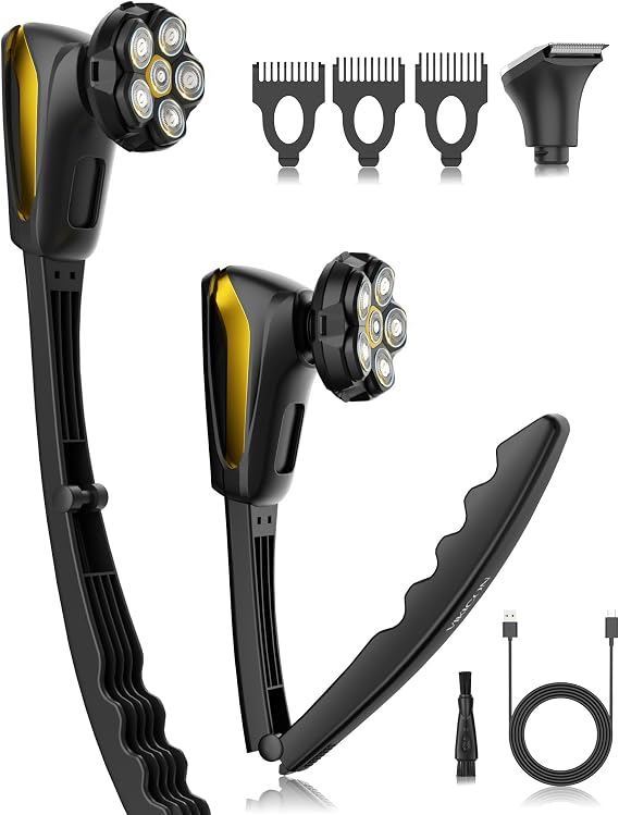 6D Back Shaver for Men: Painless Electric Body & Head Shavers w/Long Handle | Self-Shaving, Foldable & Detachable, Waterproof 2-in-1 Body Trimmer & 360° Rotary Head, LED Display, Men's Grooming Gifts Kit