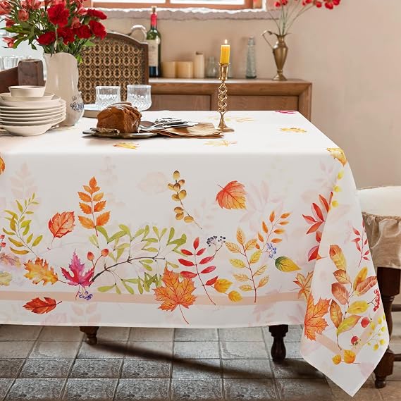 Bnejvif Thanksgiving Tablecloth Fall Tablecloths Autumn Leaves Pumpkin Table Cloths Stain-Resistant Anti-Wrinkle Washable Thanksgiving Decorations for Tablecloth 60 X 84 Inch