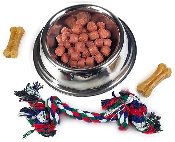 Silver Bowl with Simulated Pet Food, Colorful Chew Toy for Lifelike Stuffed Interactive Pet, Dog Bones for Breathing Pets Perfect Petzzz