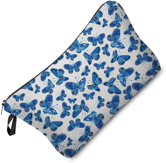 Livel lhood Blue Butterfly Cute Small Makeup Bag | Printed Padded Cosmetic Organizer Zipper Pouch, Blue Butterfly Gift for Women Friends