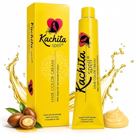 Permanent Hair Dye Natural Brown Ash 4.1 Kachita Spell 3.52 oz 100 mL Professional Hair Color Cream with Keratin and Argan Oil, 100% Gray Coverage