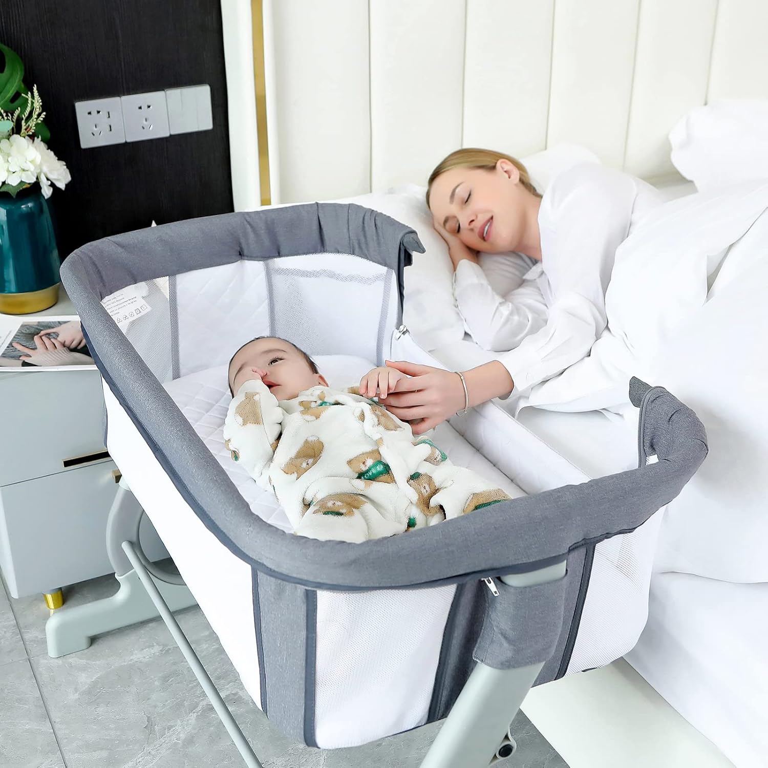 Bedside Bassinet for Baby Sleeper Bedside Baby Bed Cribs Newborn Baby Crib, Adjustable Portable Bed for InfantBaby BoyBaby Girl Bassinet