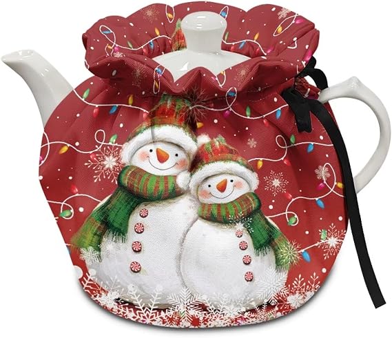 Christmas Tea Cozy Cover Insulated Dust Cover for Teapot Snowman Tea Pot Covers for Keeping Warm Kettle Protector Covers Washable Portable Party Decoration