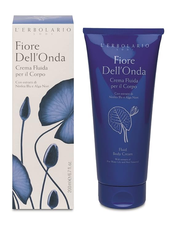LErbolario Fiore DellOnda Fluid Body Cream - Dry Skin Moisturizing Cream with Vitamin E - Seaweed and Water Lily - Fresh, Marine Fragrance - 6.7 oz