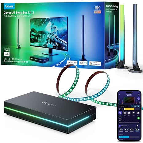 Govee HDMI 2.1 AI Sync Box Kit 2,8K/4K 144Hz,RGBICW for 27-34 Inch Monitor