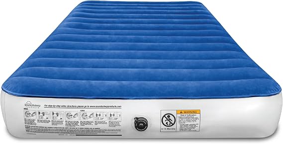 SoundAsleep Camping Series Twin Air Mattress with Rechargeable Air Pump | ComfortCoil Technology with I-beam support; pump inflates under 3 minutes and charges at home or in the car for one sleeper