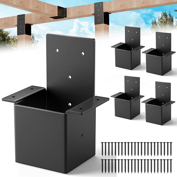 4 Pcs 4x4 Pergola Brackets for Wood Post - 14 Gauge Steel Post Top Rafter Connector 4x4 for Gazebos, Deck, Pergola Connectors Actual Size 3.5" X 3.5"