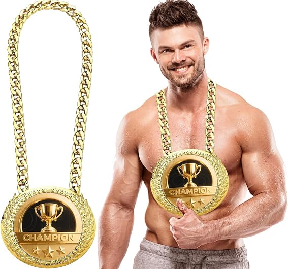 Greatest of All Time Turnover Chain - 6" Big Gold Awards Medal Goat Trophy Necklace Champion Chain for Football Fantasy Basketball Soccer Sports Achievements MVP Turnover Chain Athlete Prize Gifts
