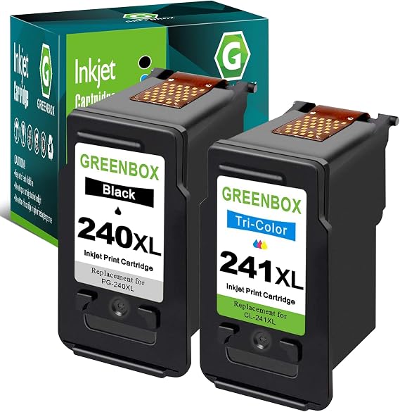 GREENBOX PG-240XL CL-241XL Combo Pack Ink Cartridges Black/Color, 2 Pack | Replacement for Canon 240XL 241XL Ink for Pixma MG3600 MG3620 MG3220 MG3520 MG3522 MX432 MX472 MX512 MX532 TS5120 Printer