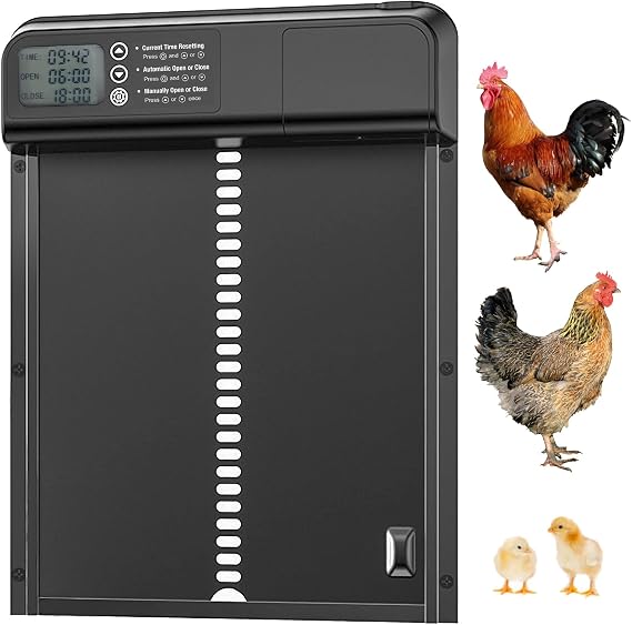 Automatic Chicken Coop Door Battery Powered - Aluminum Chicken Coop Door with Timer Anti-Pinch Sensor LCD Screen - Waterproof Chicken Door for Hens, Ducks, Geese Poultry (Large)