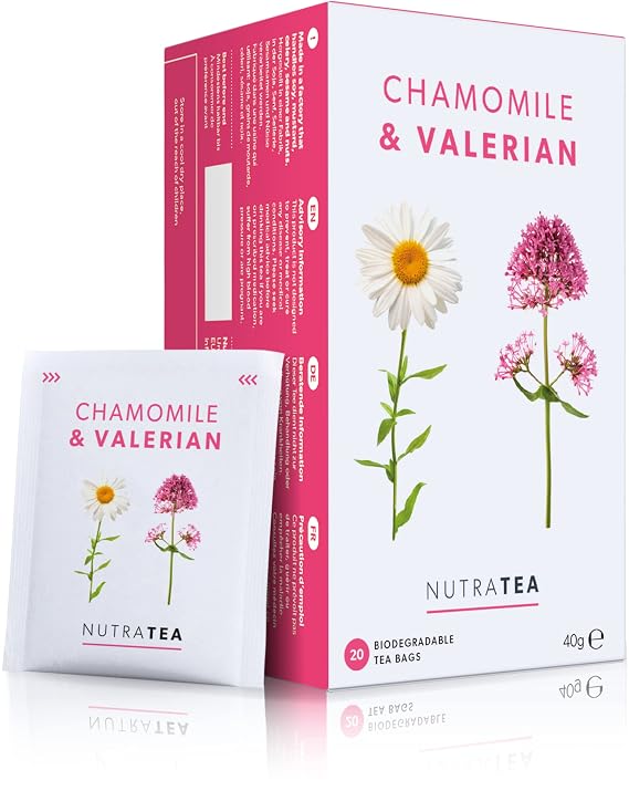 NutraTea Chamomile & Valerian Tea - Bedtime and Night Time Tea - 20 Individually Wrapped Bags (1 Pack)