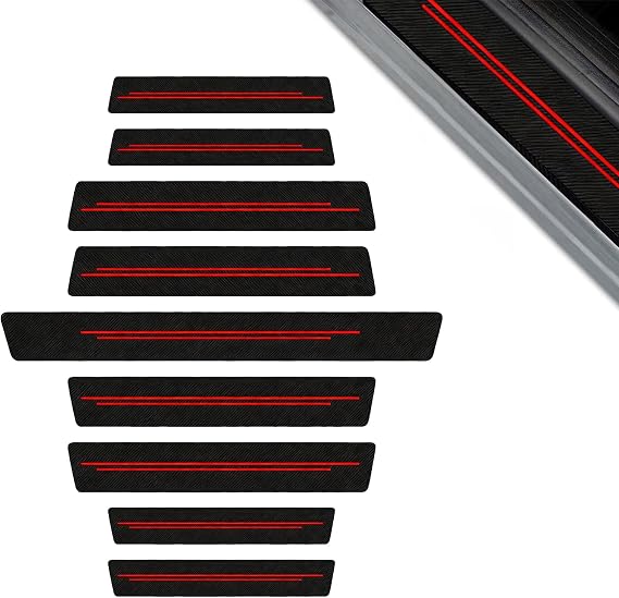 9 Pcs Car Door Sill Protectors for Toyota Yaris L 2013-2017 2018 2019, Anti-Scratch Entry Guard Scuff Plate Set, Sporty Textured Black/Red,A