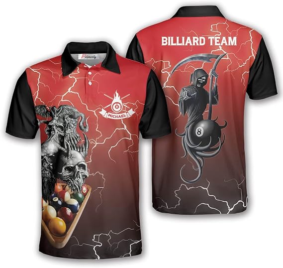 PRIMESTY Tribal Billiard Shirts Men, Custom Name American Flag Pool Team Jersey, Personalized Black 8 Ball Billiard Polo