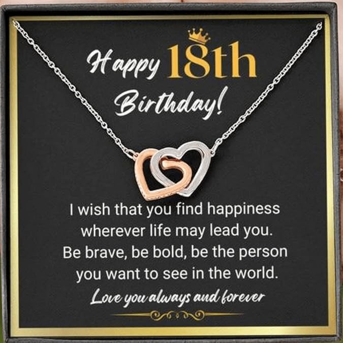 LOTUS-A 18th Birthday Gifts for Girls - Interlock Heart Necklace with Message Card Present Ideas for Her Daughter Sister Granddaughter Best Friends Women