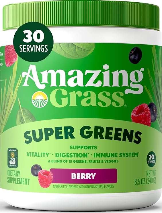 Amazing Grass Super Greens Powder Berry, 30 Servings, 8.5 oz