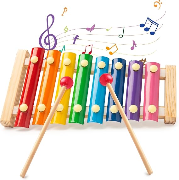 LovesTown Wooden Xylophone, 8 Rainbow Keys, 2 Mallets