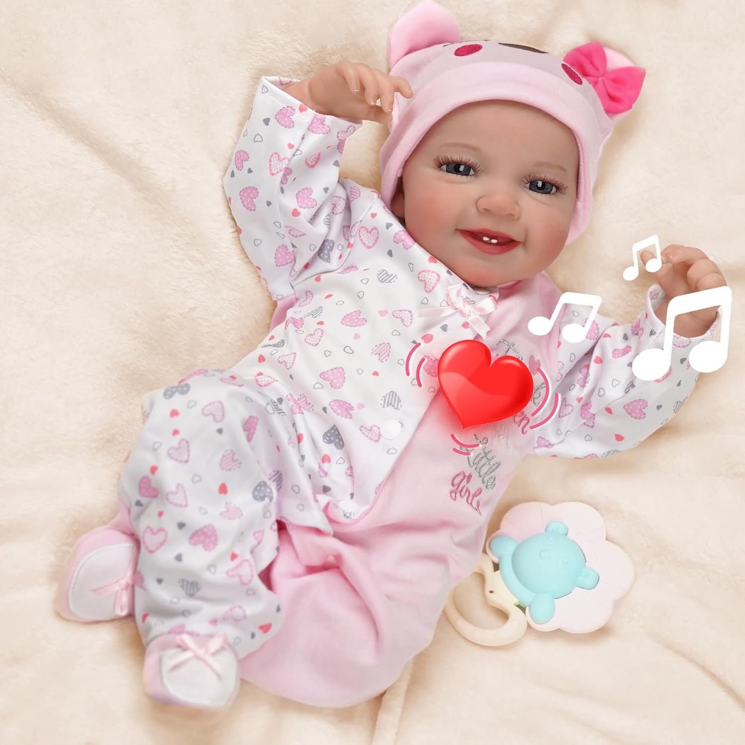 BABESIDE Lifelike Reborn Baby Dolls with Heartbeat and Coos - Leen, 20-Inch Soft Body Interactive Realistic-Newborn Baby Dolls Sweet Smile Real Life Baby Dolls Girl with Gift Box for Kids Age 3