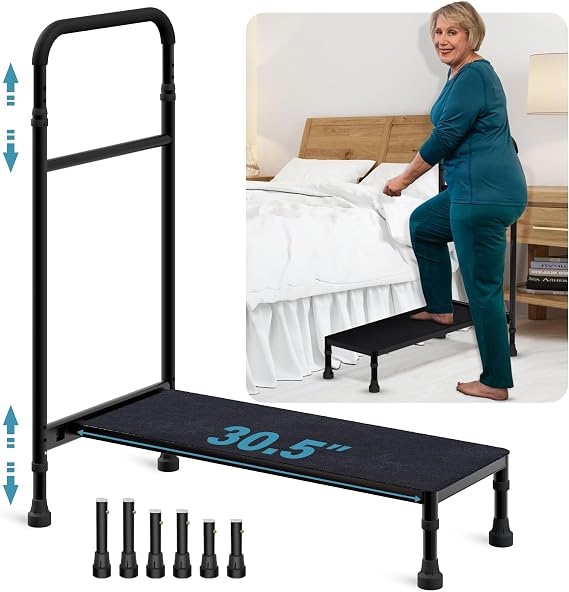 Bed Step Stool with Handle for Elderly, Bedside Step Stools for High Beds with Adjustable Height, Heavy Duty Adjustable Bedroom Stepping Stool with Handrails for Bedside, Step, SUV, Bath