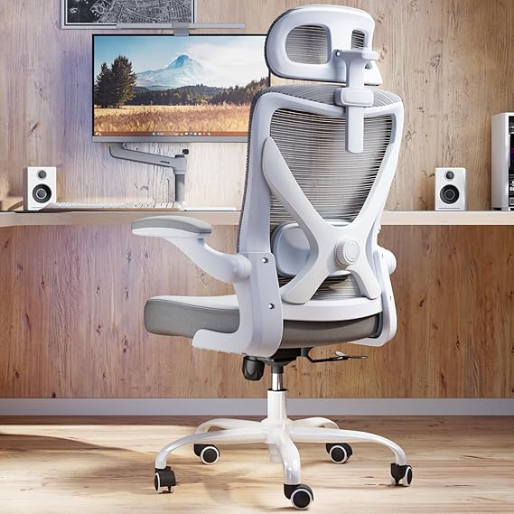 Ergonomic Office Chair: Mesh Desk Chair Comfy with Headrest& Lumbar Support | Ergalithic Big and Tall Office Chairs with Wheels & Flip-Up Arms-Computer Gaming Chairs for Adults Home Office Chairs(Grey)