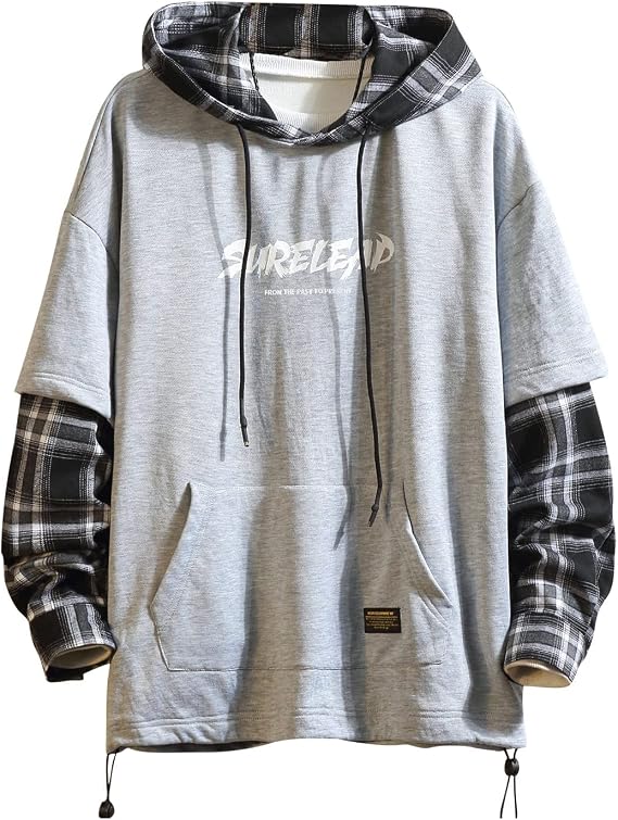 GURUNVANI Men's Patchwork Hoodie Streetwear Pullover Sweatshirt Oversized