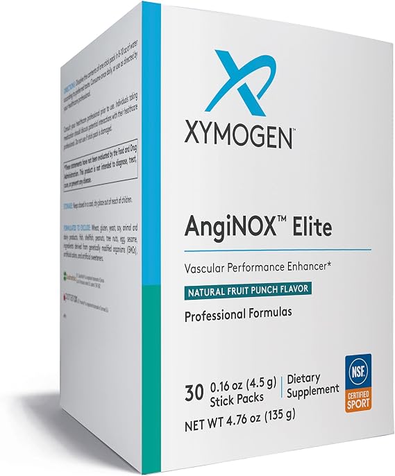 XYMOGEN AngiNOX Elite, Fruit Punch, 30 Stick Packs | Nitric Oxide Supplement for Blood Flow Support, Vascular Function and Circulation, Powdered Mix for an Active Lifestyle
