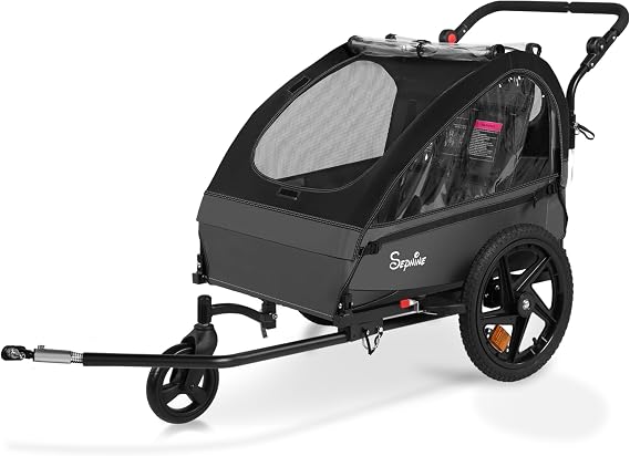 Sepnine Kids Bike Trailer, 2 in 1 Canopy Carrier Converts to Stroller Suitable for 1 to 2 Kids