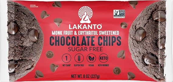 Lakanto Sugar Free Semi Sweet Chocolate Chips - Monk Fruit Sweetener and Erythritol, Perfect for Baking, Pancakes, Muffins, Protein Bites, Melting, Mixing, Snacking, Gluten Free, Vegan (8 oz - Pack of 1)