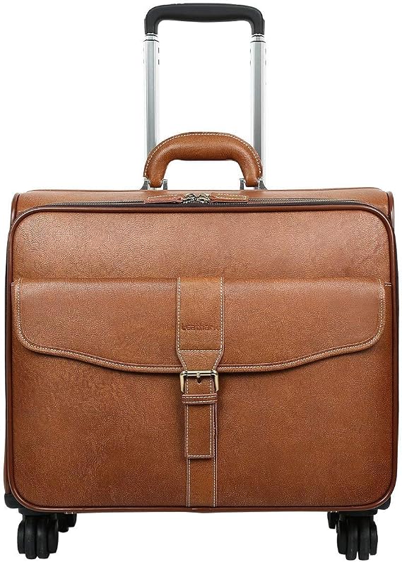 Leathario Leather Rolling Laptop Case Wheeled Briefcase Suitcase Roller Boarding