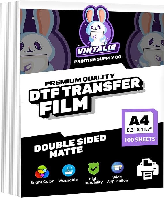 DTF Transfer Film A4 (8.5x11)100 Sheets Premium Matte Double Sided DTF film PET Transfer Paper Direct to T Shirts