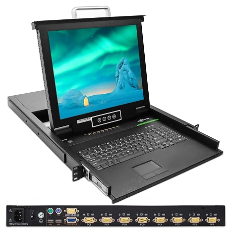 Rack Mount KVM Console 17" Monitor 8 Port VGA KVM Switch for 1U 19'' Racks