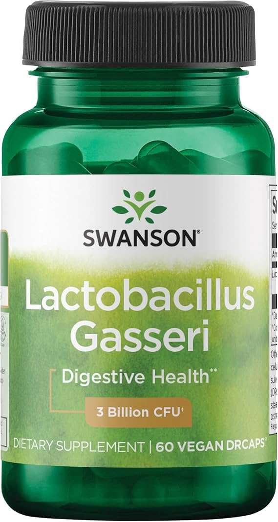 Swanson Lactobacillus Gasseri Probiotic, 3 Billion CFU, 60 Vegan Capsules | For Adults Seeking Digestive and Metabolic Support, a Lactic Acid-Producing Bacterium, Acid-Resistant with No Refrigeration