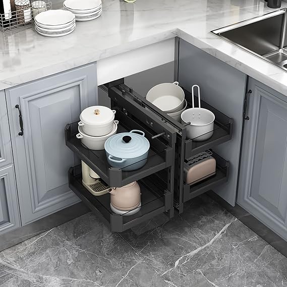 Blind Corner Cabinet Pull Out Organizer, Corner Kitchen Cabinet Pull Out Storage Rack Shelf 4 Aluminium Basket Corner Optimizer Pull Out Completely, Left Or Right Handed Open