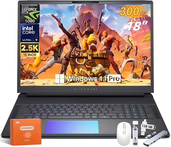 Alienware 18 Area-51 Gaming Laptop 2025 New, 18" WQXGA 300Hz, Intel Ultra 9 275HX, 64 GB DDR5, 1 TB SSD, GeForce RTX 5080 16GB GDDR7, Wi-Fi 7, FHD Webcam, Windows 11 Pro, w/Accessory Box