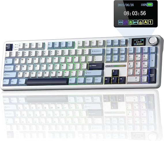 Aula F108 Pro Ekranlı Mekanik Klavye Reaper Switch RGB Hot Swap 8000mAh Makrolu Oyuncu Klavyesi Mavi