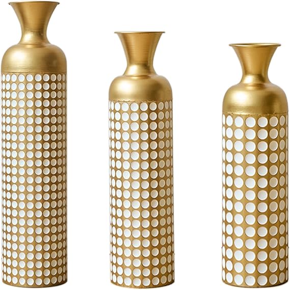 Metal Floor Vases Set of 3 Tall Decorative Standing Vases 83/65/50 cm for Pampas Grass Dried Flowers and Modern Living Room Hallway and Bedroom Decoration Large Vases with Timeless Design (Antique Bronze)