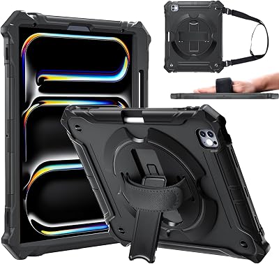 ZtotopCases for iPad Pro 13 Inch Case 2024 M4 7th Generation with Pencil Holder, Shockproof Full Body Drop Protective for ipad 13 pro case with 360 Rotating Hand Strap & Stand, Black