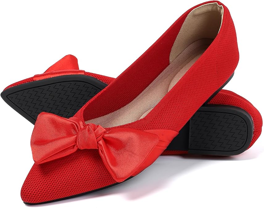 Semwiss Women's Ballet Flats with Bow Pointed Toe Comfortable Dressy Shoes