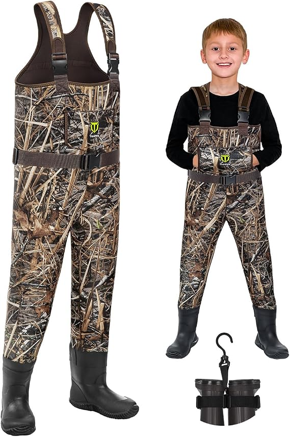 TIDEWE Kids Neoprene Waterproof Insulated Chest Waders for Hunting | Youth Bootfoot waders for Toddler & Children, Duck Hunting & Fishing for Boy and Girl
