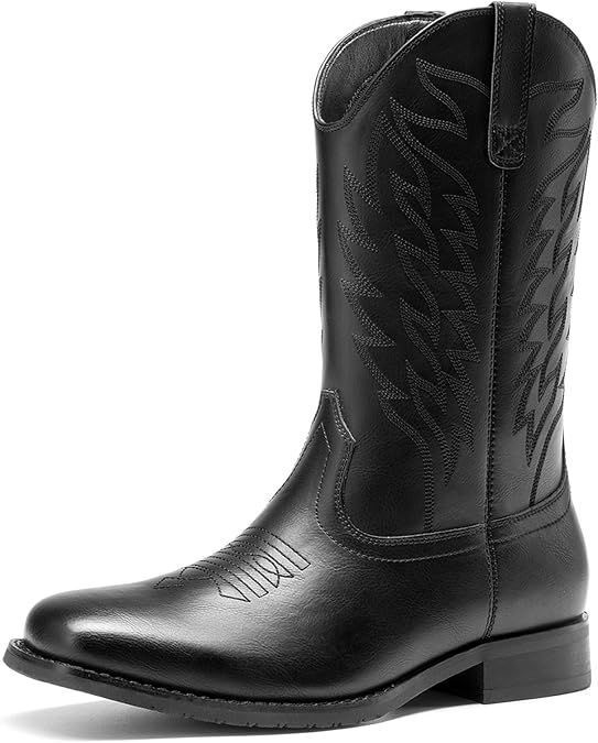 Bruno Marc Cowboy Boots for Men, Slip on Western Boots with Chic Embroidered Durable Short Retro Country Square Toe Boot