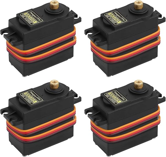 Deegoo-FPV MG995 Metal Gear Digital Servos, 4-Pack | 13kg-cm torque at 6V, 180 travel, metal gears and ball bearing design for RC vehicles, robots and mechanical arms.