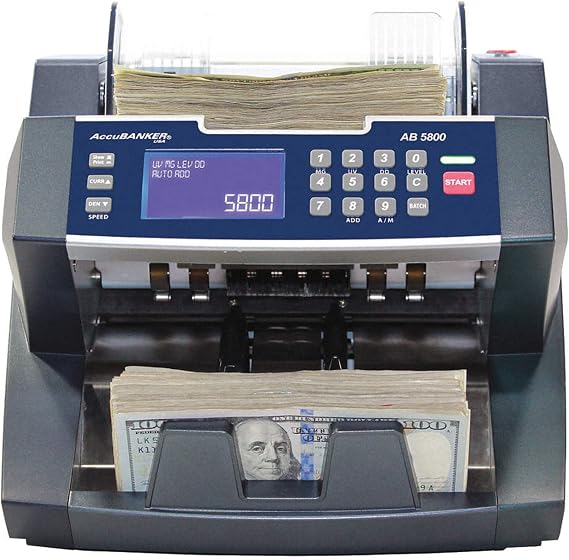 AccuBANKER AB5800 Batch Value Bill Counter with Thermal Printer | Shows total value per denomination with 3 point counterfeit detection, bundled thermal printer prints count reports