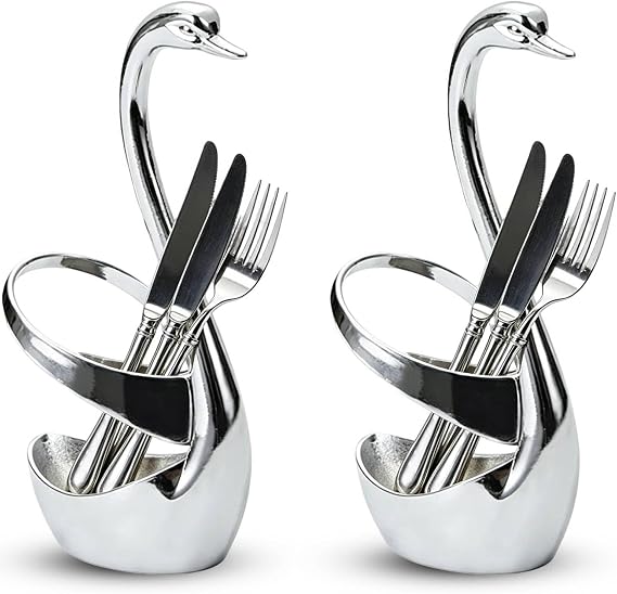 Elegant Swan Holder for Spoons and Forks, 2PCS Swan Coffee Spoon Holder Set Decorative Mini Spoon Base Holder for Party, Wedding and Entertaining Table Decor