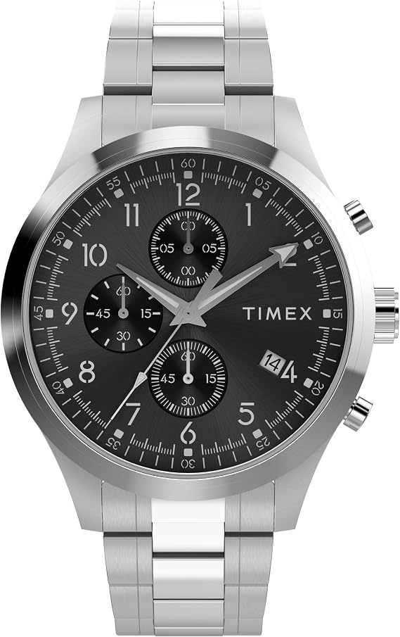Timex Men's Dress Chronograph 43mm Watch - Silver-Tone Bracelet Black Dial Silver-Tone Case