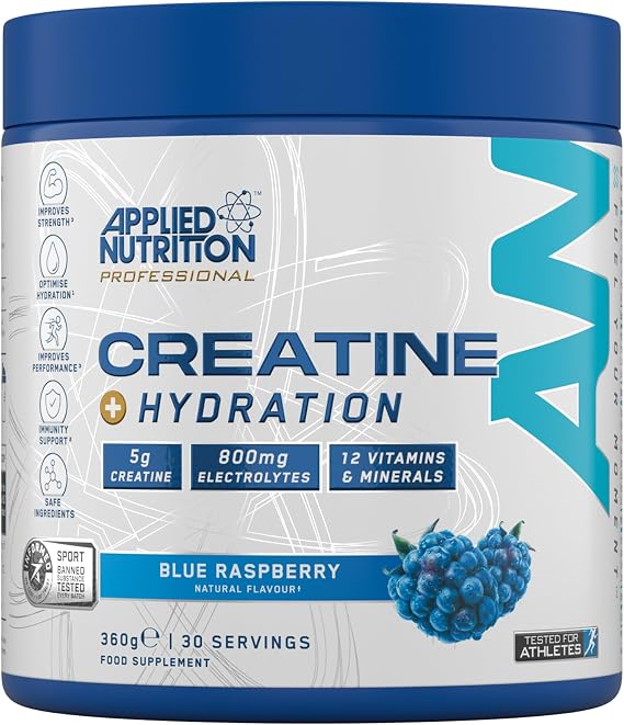 Applied Nutrition Creatine + Hydration Powder | Creatine Monohydrate, Electrolytes & Vitamins for Muscle Recovery & Performance | Blue Raspberry | Informed-Sport Certified | 360g | 30 Servings
