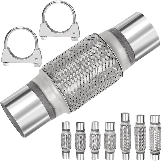 3Pcs Exhaust Flex Pipe Stainless Steel Exhaust Flex Pipe Double Braid Exhaust Flex Tube U-Bolt Clamp Stainless Steel Muffler U-Bolt Clamps for Cars
