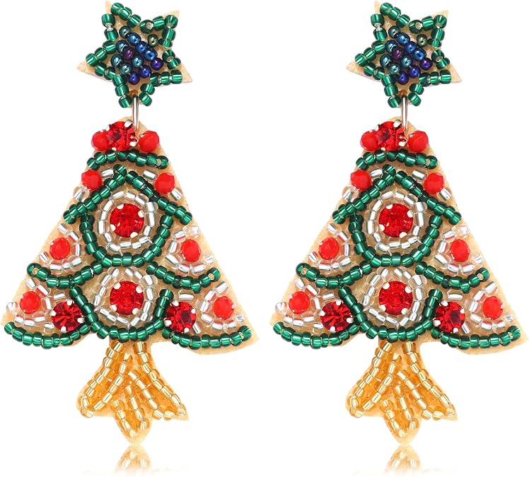 Christmas Earrings for Women Beaded Holiday Snowman Secret Santa Polka Dot Hat Earrings Christmas tree Drop Dangle Earrings Statement Earrings Festive Jewelry Gifts