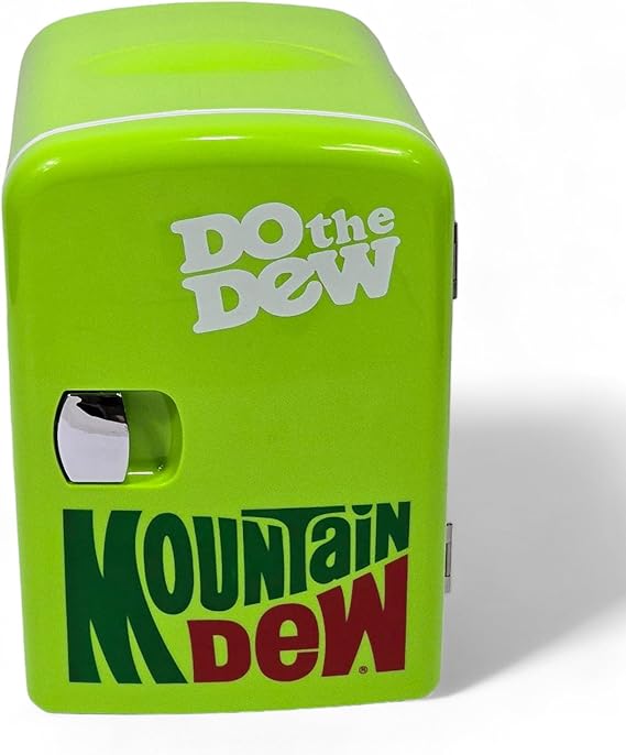 CURTIS Mountain Dew MIS134MD, Mini Portable Compact Personal Fridge Cooler, 4 Liter Capacity Chills Six 12 oz Cans, 100% Freon-Free & Eco Friendly, Lime