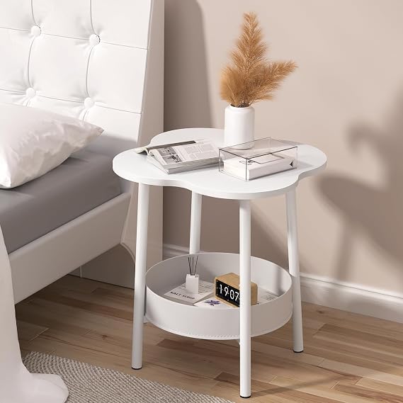 Round Coffee Table, 2 Tier Circle Coffee Table with Storage Shelves, Modern Centre Tea Table, Sofa Side Table, End Table for Living Room, Home Office White